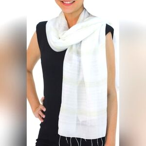 Silk & Cotton Scarf in White & Cream. Gorgeous & Lightweight!